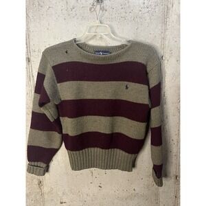 Ralph Lauren Sweater VTG Sz large gray with purple Crewneck Striped-See Pics